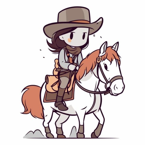 Illustration of a Cute Young Cowboy with a Horse on White Backgr