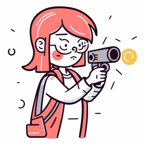 Illustration of a red haired woman holding a video camera.