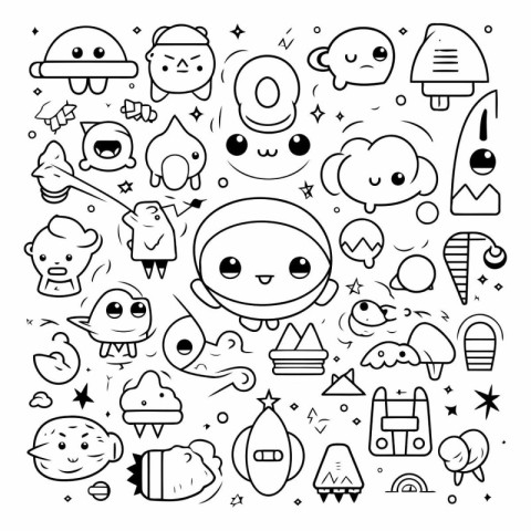 Vector set of hand drawn doodle cartoon space elements isolated