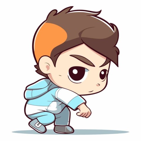 Cute little boy in sportswear. Cartoon vector illustration.