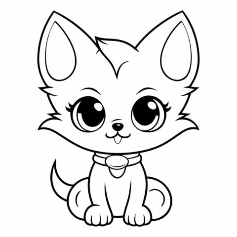 Cute cartoon kitten for coloring book or page.