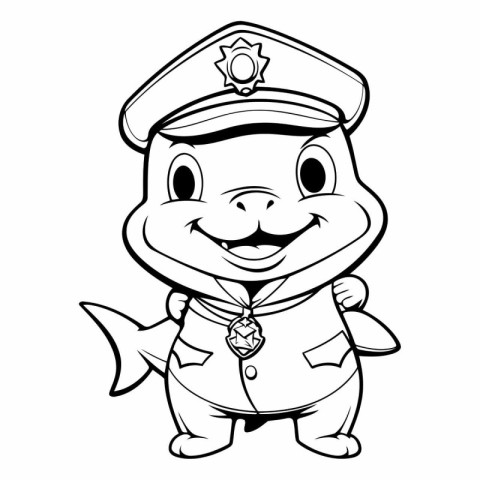 Illustration of a Cute Cartoon Fish Captain Character - Coloring