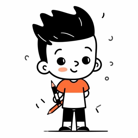 Cute boy holding a paintbrush in cartoon style.