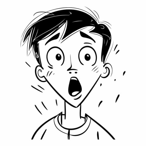 surprised boy with open mouth. black and white vector illustrati