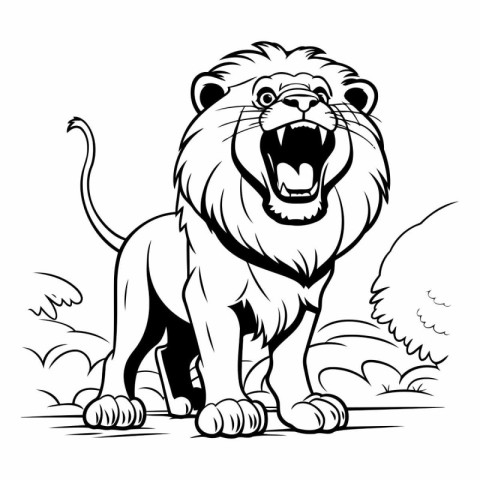 Lion - Wild Animal - Black and White Cartoon Illustration. Vecto