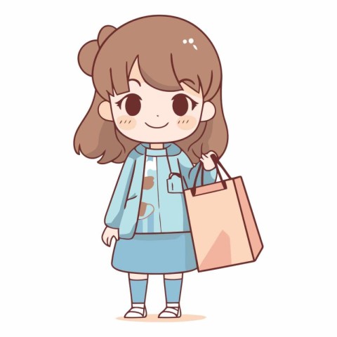 Illustration of a cute little girl holding shopping bags and smi