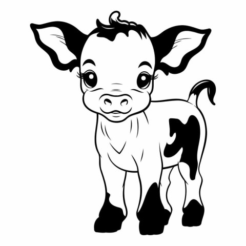 Black and White Cartoon Illustration of Cute Baby Cow or Cow for