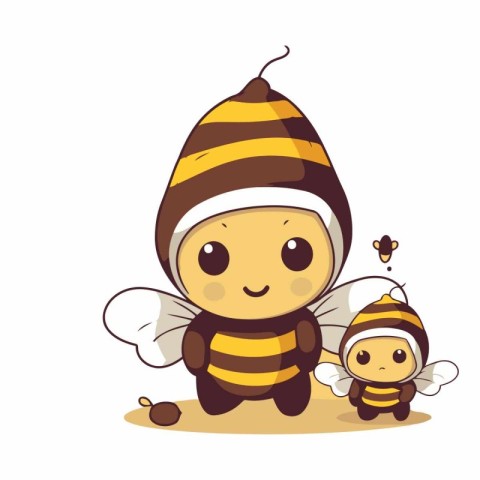 Illustration of a cute little bee with a baby in a hat