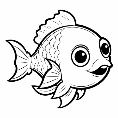 Black and White Cartoon Illustration of Funny Fish Character for