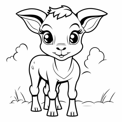 Black and White Cartoon Illustration of Cute Baby Lamb Animal fo