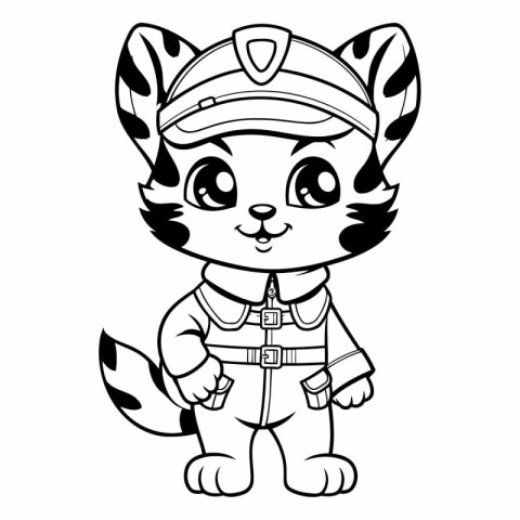 Black and White Cartoon Illustration of Tiger Sailor Character C