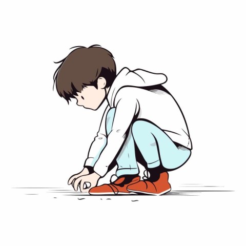 illustration of a boy kneeling on the floor and looking at somet