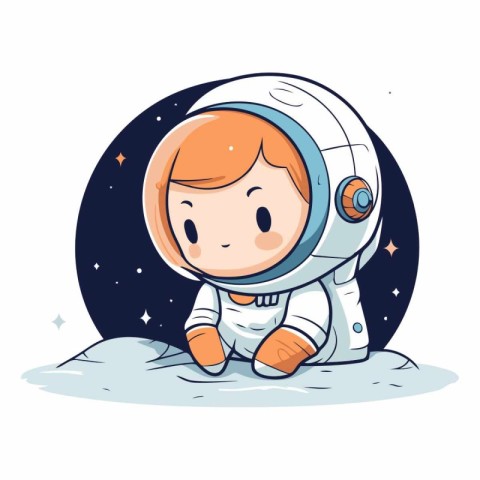 Cute little boy in space suit sitting on the moon.