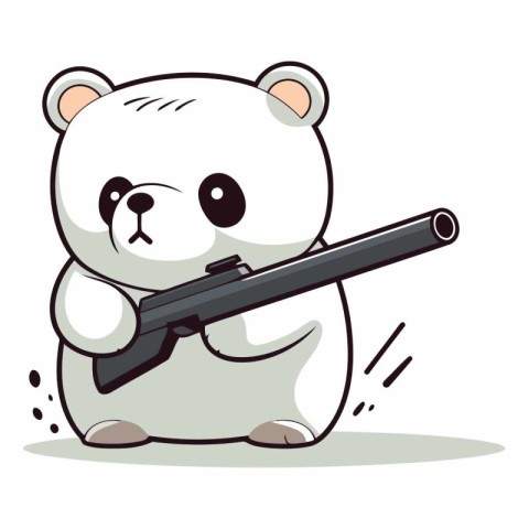 Polar bear with a gun on a white background