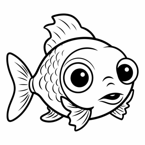 Black and White Cartoon Illustration of Cute Fish Animal Charact