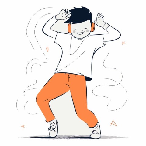 Young man dancing and listening to music with headphones.