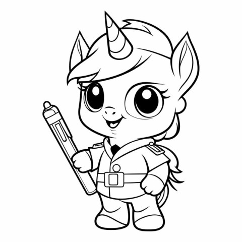 Black and White Cartoon Illustration of Cute Unicorn Fantasy Cha