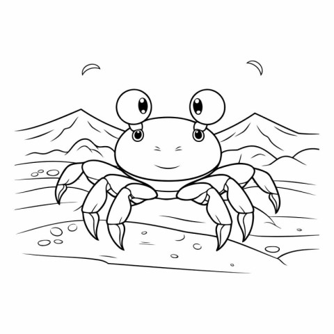 Coloring Page Outline Of cartoon crab on the beach.