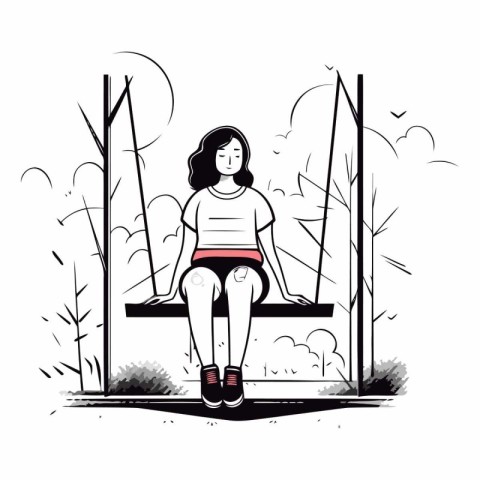 Young woman sitting on a bench in the park.