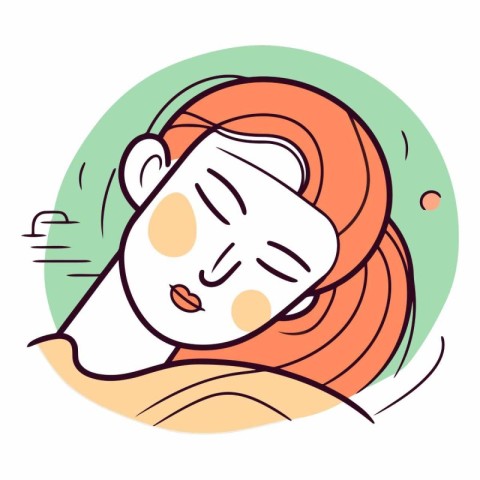 Vector illustration of a woman sleeping in the bed. Line art sty