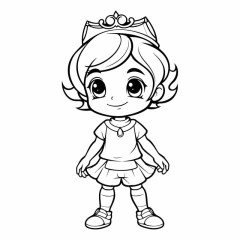 Cute little girl with crown for coloring book.