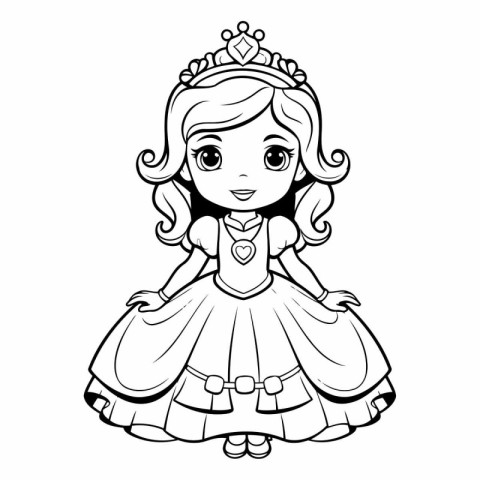 Cute princess in a beautiful dress for coloring book