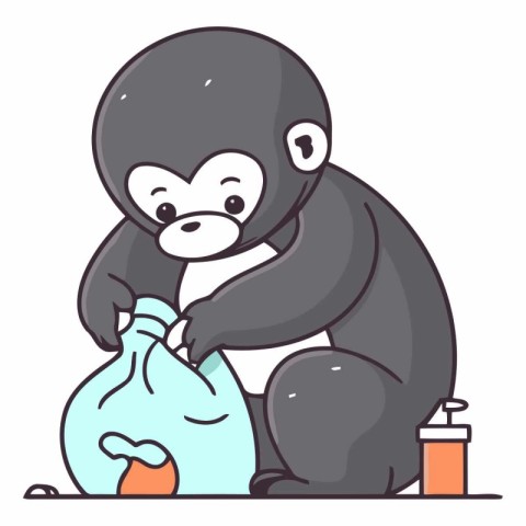 Illustration of a Black Gorilla Holding a Bag of Garbage