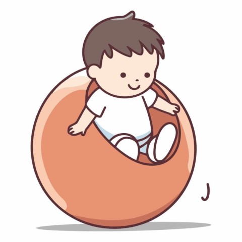 Cute baby boy sitting in an egg. Vector cartoon illustration.