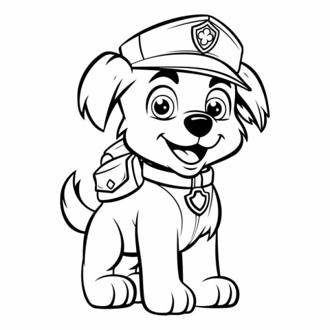 Black and White Cartoon Illustration of Cute Puppy Police Dog An