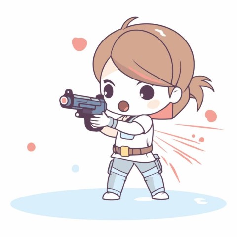 Illustration of a cute little girl with a gun in her hand