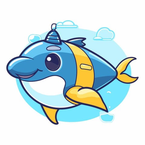 Cute kawaii whale in the sea.