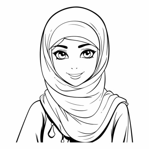 Beautiful muslim woman in hijab in black and white.