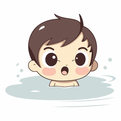 Illustration of a Cute Baby Boy Washing His Face in Water