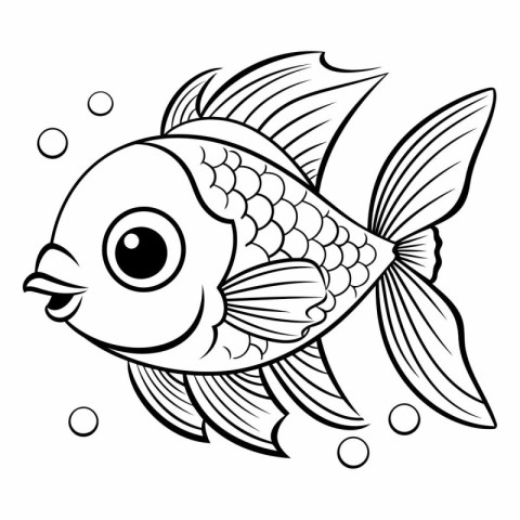 Black and White Cartoon Illustration of Cute Fish Animal Charact