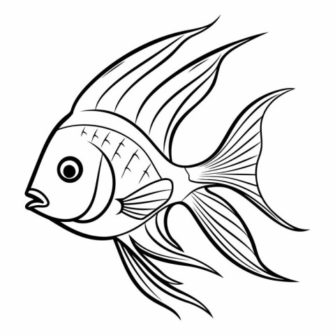 Black and white vector illustration of a fish on a white backgro