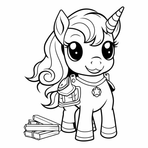 Black and White Cartoon Illustration of Unicorn Fantasy Characte