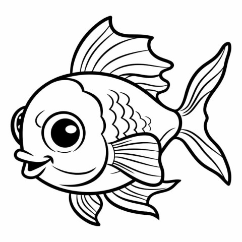 Black and White Cartoon Illustration of Cute Fish Animal Charact