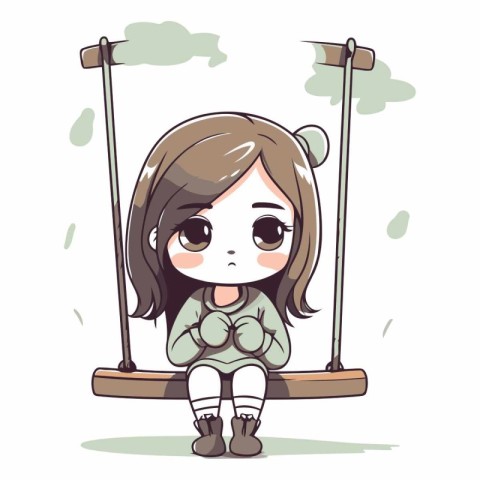 Cute little girl sitting on the swing of a cartoon character.