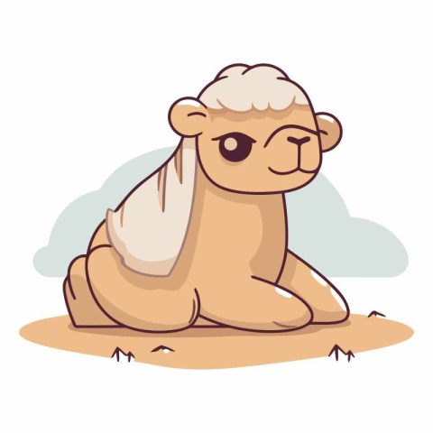 Cute camel sitting on the ground in flat style.