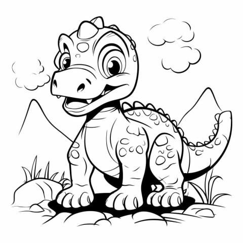 Cute cartoon dinosaur for coloring book or page.