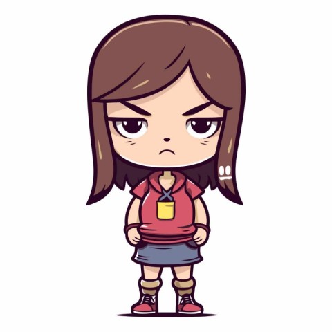 Angry little girl cartoon character vector illustration. Cute li