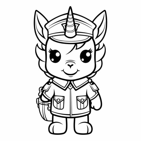 Black and White Cartoon Illustration of Cute Unicorn Fantasy Cha