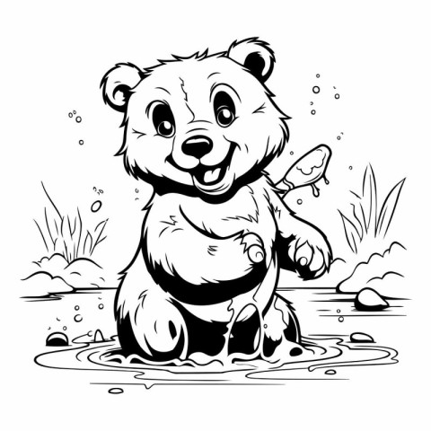 Cute cartoon bear in the water for your design