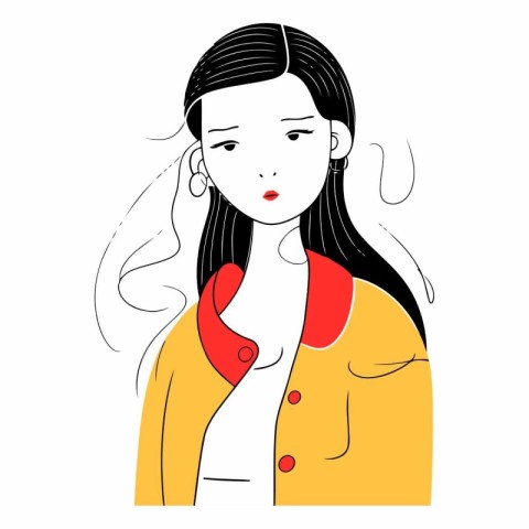 Vector illustration of a girl in a yellow jacket with a sad face