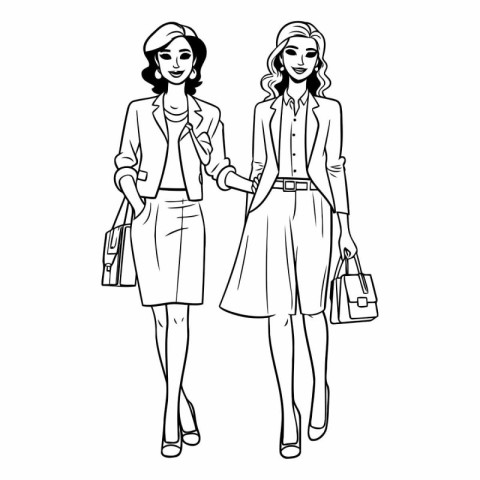 Sketch of two business women. Hand drawn vector illustration.