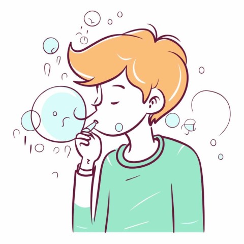 Illustration of a Teenage Boy with Bubbles in His Mouth