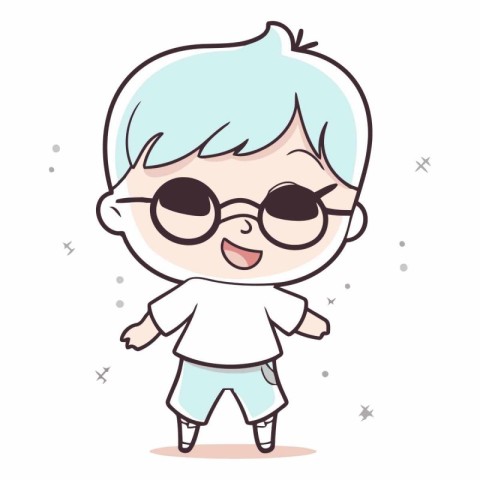 Cute cartoon boy with blue hair wearing sunglasses.