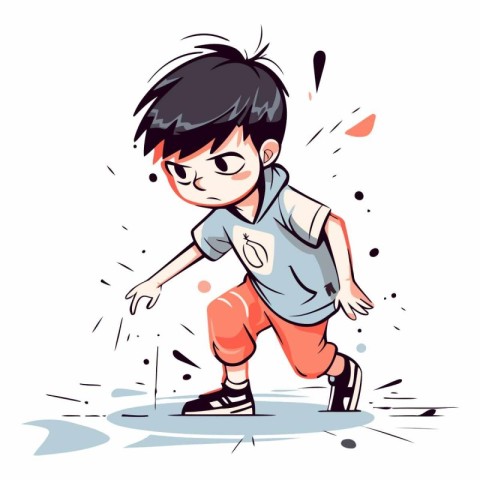 Cartoon illustration of a boy running away from someone. Vector