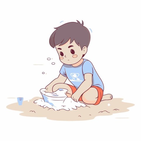 Cute little boy playing with sand on the beach