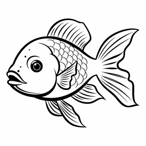 Black and White Cartoon Fish Isolated on White Background